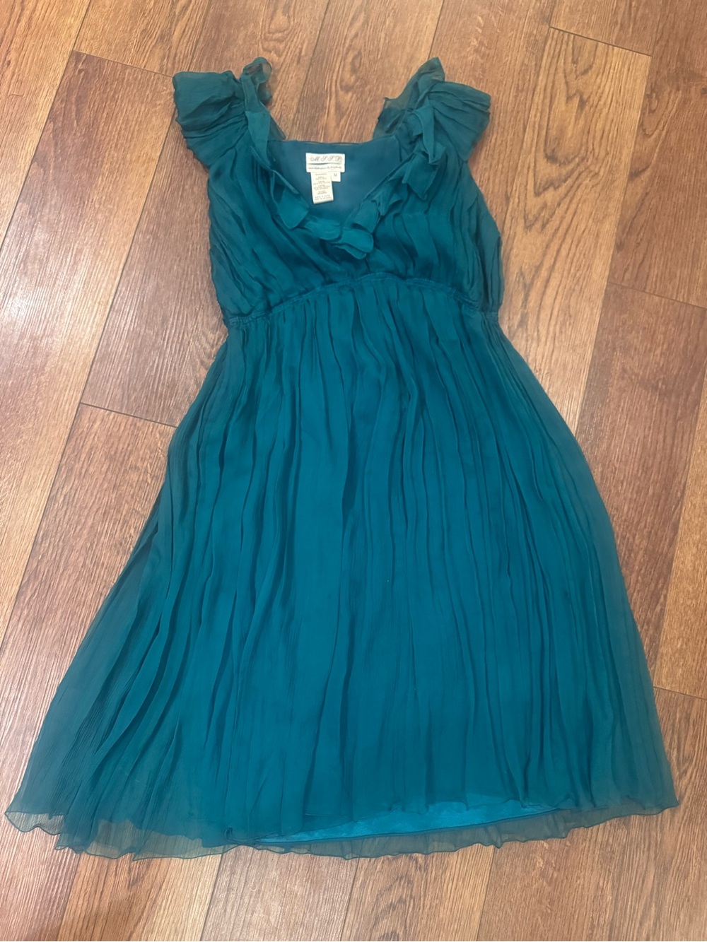 Teal Ruffled V-Neck Chiffon Dress